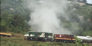 A train burst into flames while travelling from Nanyuki to Nairobi on Sunday, June 6, 2021.