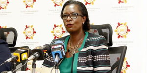 SRC Chairperson Lyn Mengich in a past press conference.