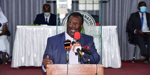 ANC leader Musalia Mudavadi addressing congregants at Quakers Friends International Church, Nong Road on Sunday, November 14, 2021.