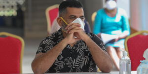 Mvita MP Abdulswamad Shariff Nassir pictured at the Kenya Medical Training College (KMTC) in Mombasa during the launch of a sensitization campaign on April 28, 2020