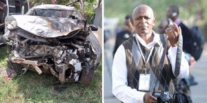 Photo collage of the saloon car which crashed on Sunday January 15, 2022 and former NMG Journalist William Oeri during a past assignment