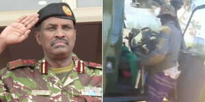 Acting Inspector General of Police Noor Gabow (left) and a clip of a thug ransacking the vehicle in Samburu.