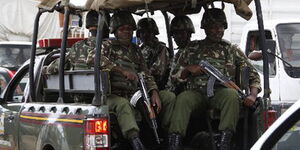 Administration Police patrolling Eldoret town, Uasin Gishu County on May 5, 2016. 