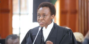 Advocate Julie Soweto makes her presentation at the Supreme Court of Kenya