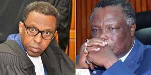 Lawyer Ahmednassir Abdulahi (L) and COTU secretary general Francis Atwoli