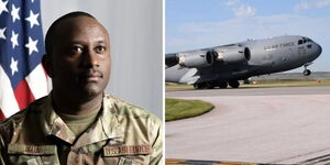 Photo Collage of Airman Patrick IKua and US Air Force Plane