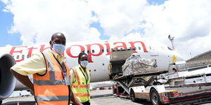 Airport staff at JKIA receive medical equipment donated by Jack Ma and Alibaba foundations on March 24, 2020