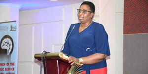 Public Service, Affirmative Action and Gender Cabinet Secretary (CS) Aisha Jumwa presiding over the launch of the Public Service Mental Health Champions Initiative on February 24, 2023.
