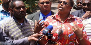 Malindi MP Aisha Jumwa (right) and her Msambweni counterpart Suleiman Dori (left) addressing the press at Park Hotel, Nairobi, on January 24, 2019.