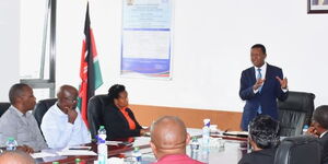 Foreign Affairs CS Alfred Mutua holds a meeting with representatives of employment agents who recruit Kenyans for jobs in Saudi Arabia and other regions on Monday, October 31, 2022.