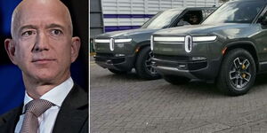 Amazon Billionaire Jeff Bezos (left) and Rivian R-1T pick-ups