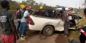 An accident involving a pick-up ferrying alcohol along the Maragua-Muranga Road on Saturday, September 26