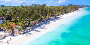 An aerial view of Diani beach at the Coastal region