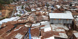 An aerial view of Kibra slum in Nairobi, Kenya.