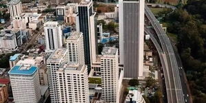 An aerial view of Nairobi CBD and the Nairobi Expressway