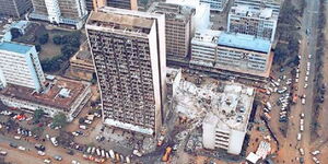 An aerial view of the aftermath of the bombing of the US Embassy in Kenya's capital Nairobi on August 7, 1998.
