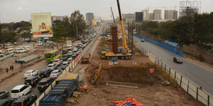 An aerial view of the on-going Nairobi Expressway project along Mombasa Road