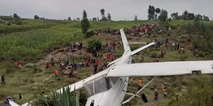An aircraft crash-lands at Njoro, Nakuru county on August 13, 2022.