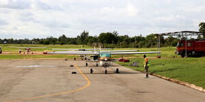An aircraft is set to take off at Lanet airstrip, Nakuru County.