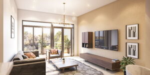 An artistic impression of a living room at the Kitisuru Amani Gardens housing project.