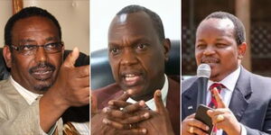 An collage of Daadab MP Farah Maalim, Jubilee Secretary General Jeremiah Kioni and former Nyeri Town MP Ngunjiri Wambugu 