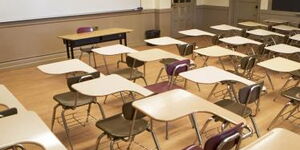 An empty college classroom in Kenya