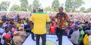 An image of Deputy President William Ruto and Kiambu Senator Kimani Wamatangi at the Thika Stadium on Sunday, March 13..jpg