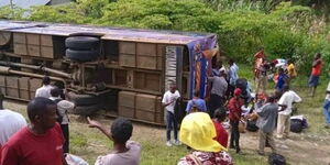 An image of the Climax bus that overturned at Koru on Saturday, July 15, 2022.