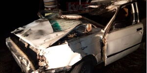 An image of the car that was trampled on by elephants along the Naivasha-MaiMahiu highway..jpg