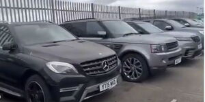 An image of vehicles at a UK port awaiting shipping to Kenya..jpg