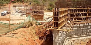 An undated image of Thwake Dam construction site