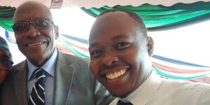 An undated photo of Kakamega Senator Boni Khalwale (left) and the boda boda rider (right)