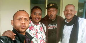 An undated photo of Tahidi High actors TK Kitana (left), Joseph Kinuthia (second right) and Denis Mugo (right) 