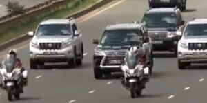 An undated photo of a politician's convoy on Thika Road