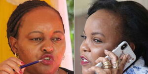 A photo collage of Kirinyaga Governor Anne Waiguru (left) and Kirinyaga Woman Representative Purity Ngirici (right)