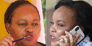 A photo collage of Kirinyaga Governor Anne Waiguru (left) and Kirinyaga Woman Representative Purity Ngirici (right) 