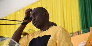 UDA National Elections Board chair Anthony Mwaura speaking to the media on Thursday, April 14, 2022.