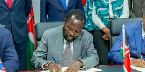 Kisumu Governor Anyang Nyong'o signing a partnership deal with UK company on Wednesday March 22, 2023