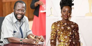 Photo collage of Kisumu Governor Lupita Nyong'o during a past appearance and Hollywood actress Lupita Nyong'o posing for a photo