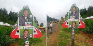 A collage image of EALA MP Mpuru Aburi's campaign poster in Meru County. 