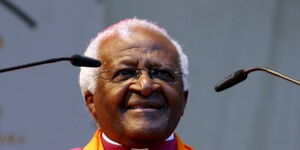 Archbishop Emeritus Desmond Tutu giving a speech