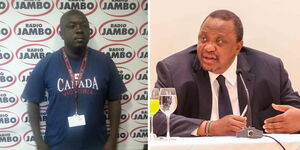 Radio Jambo presenter Fred Arocho and former President Uhuru Kenyatta