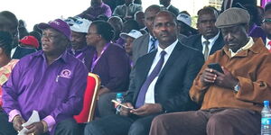 From left: COTU leader Francis Atwoli with Treasury CS Ukur Yattani and ODM leader Raila Odinga during Labour Day celebrations in Nairobi on May 1, 2018