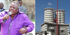 Combination image of COTU Secretary General Francis Atwoli and Nation Media Group (NMG) headquarters in Nairobi