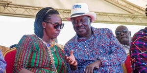 Azimio One Kenya Presidential running mate Martha Karua (right) and flagbearer Raila Odinga during a rally at the Ole Ntimama Stadium on Sunday, May 22, 2022