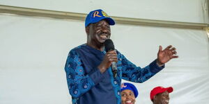 Azimio la Umoja One Kenya presidential aspirant Raila Odinga addresses aspirants from Murang'a and Kiambu Counties at the Windsor Hotel in Kiambu on Tuesday, May 3, 2022.