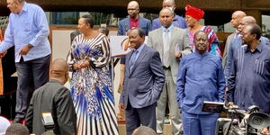 President Uhuru Kenyatta, ODM leader Raila Odinga, and Wiper Party leader Kalonzo Musyoka during the Azimio La Umoja Council meeting at KICC on Thursday, April 21, 2022.