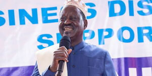 Azimio la Umoja-One Kenya presidential aspirant Raila Odinga addressing the Eastleigh Business on Tuesday, May 10, 2022.jpg