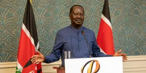 Azimio la Umoja-One Kenya presidential aspirant Raila Odinga addressing the press at his Karen residence on Tuesday, May 10, 2022.jpg