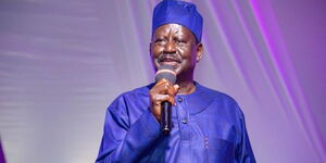 Azimio party leader Raila Odinga addresses mpurners during the burial of Mama Baraa in Kakamega County on Monday, October 31, 2022.